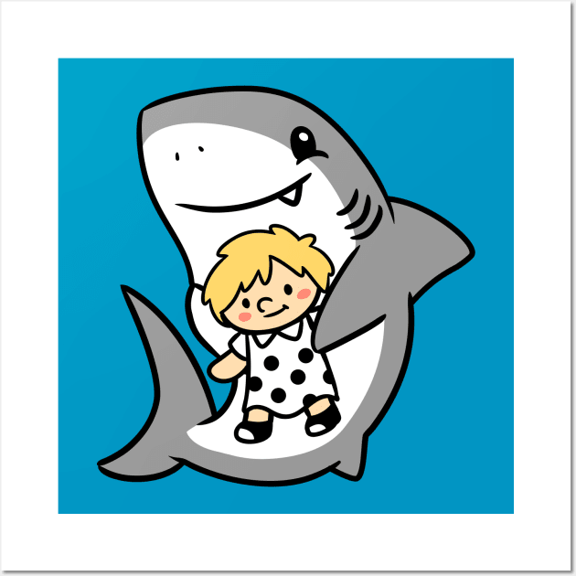 Shark Pup Morgan & Their Doll (Light Tones, Shag, Smock Dress) Wall Art by Pop & Purr